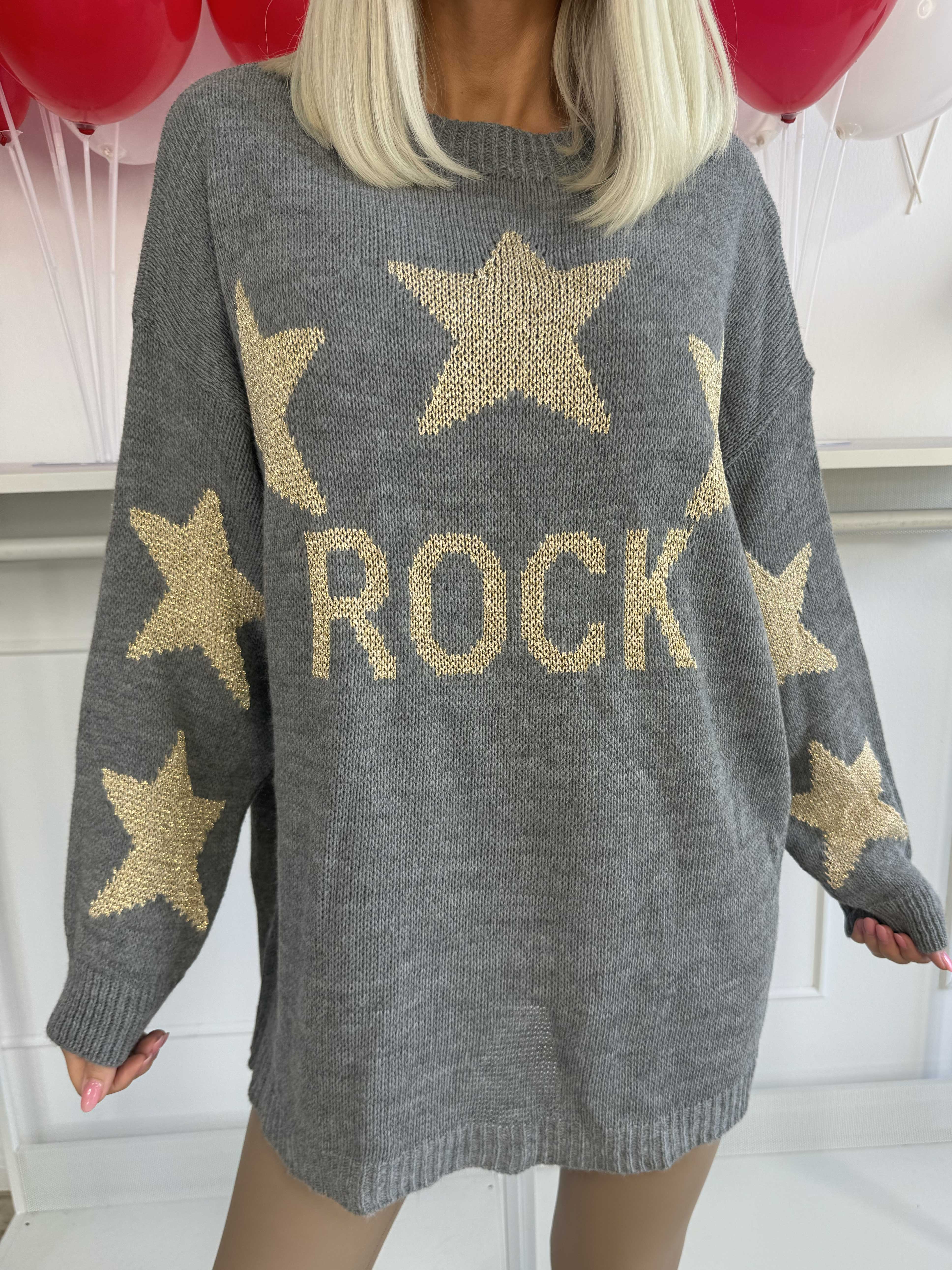 Rock - Stickad blus med stjärnor i guldtrådar